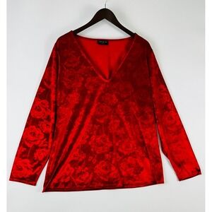 Lane Bryant Womens Crushed Velvet Long Sleeve Top Red 22/24‎ Embossed Holiday